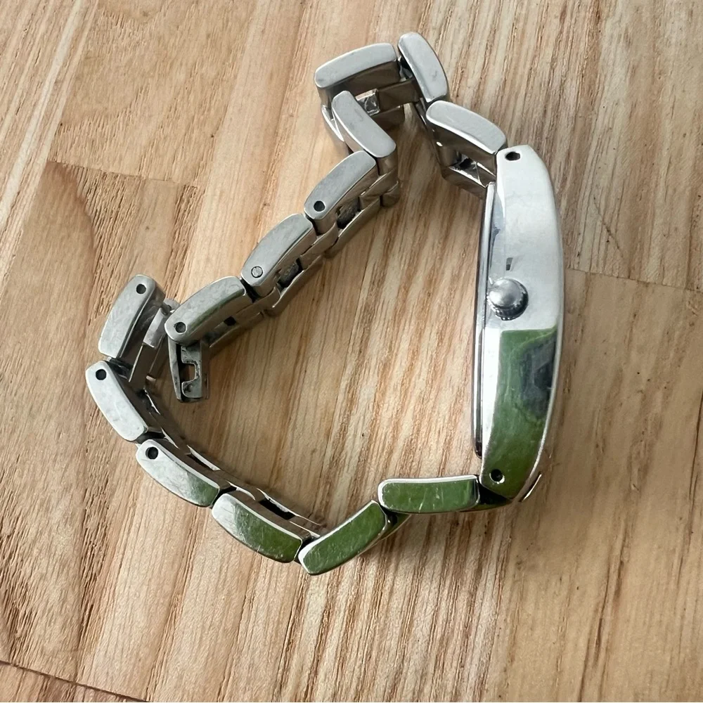 Eddie Bauer ladies rectangular silver tone bracelet watch NEW BATTERY